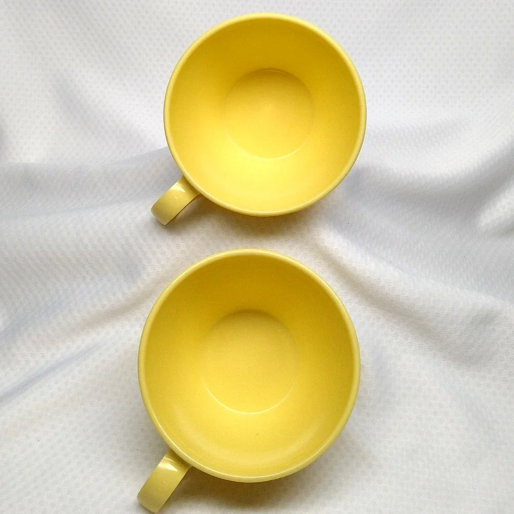 Windsor Melmac Yellow Coffee Cups Mugs 404-6 404-7 Set 2 Mid Century Retro Diner